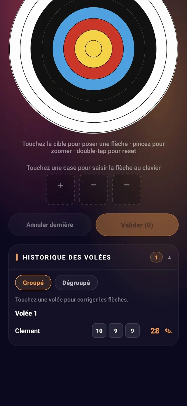 ScoreCrew — tir à l'arc — éditer une volée dans l'historique