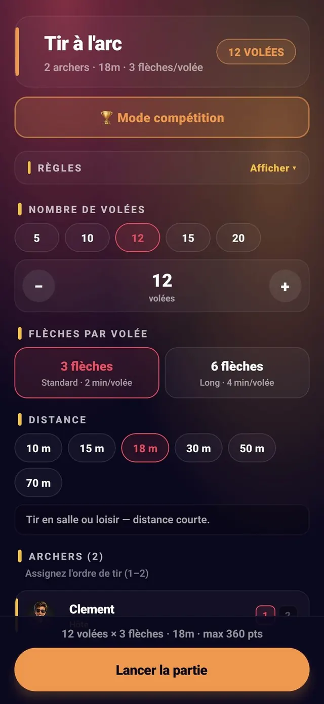 ScoreCrew — tir à l'arc — paramètres (2/4)