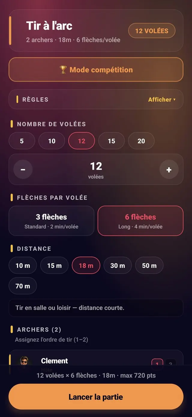 ScoreCrew — tir à l'arc — paramètres (3/4)