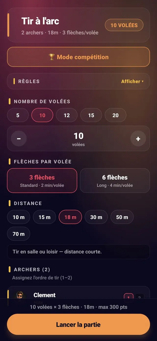 ScoreCrew — tir à l'arc — paramètres (1/4)
