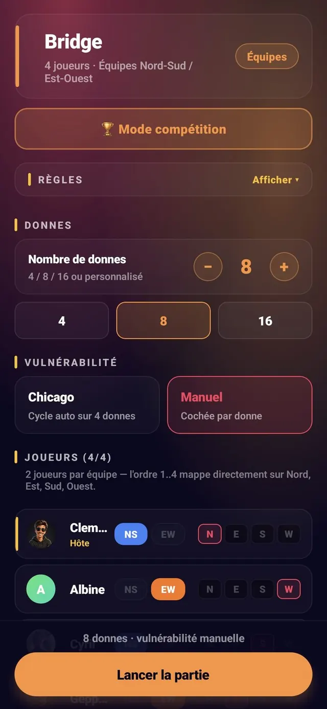 ScoreCrew — Bridge — paramètres (2/4)