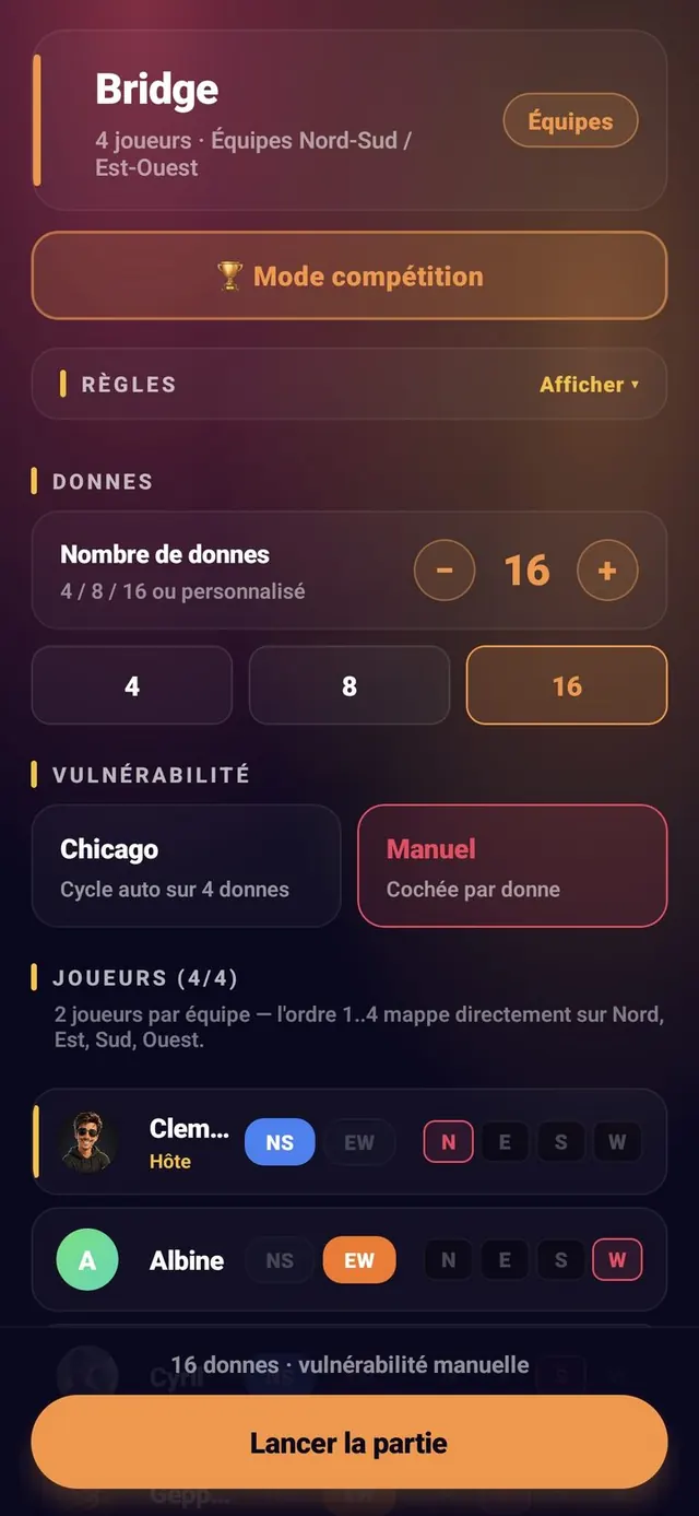 ScoreCrew — Bridge — paramètres (3/4)