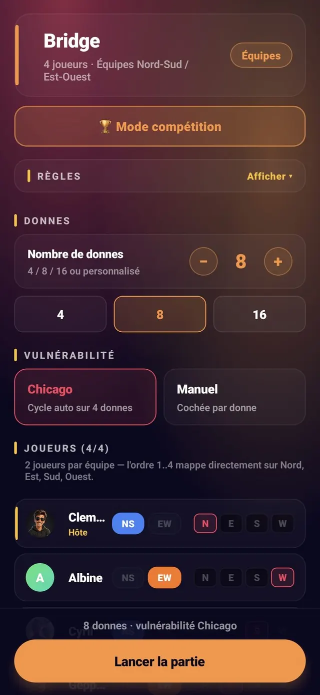 ScoreCrew — Bridge — paramètres (1/4)