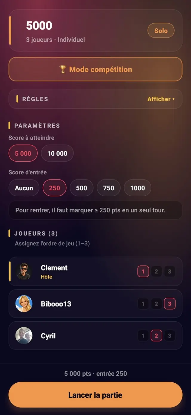 ScoreCrew — 5000 — paramètres (suite)