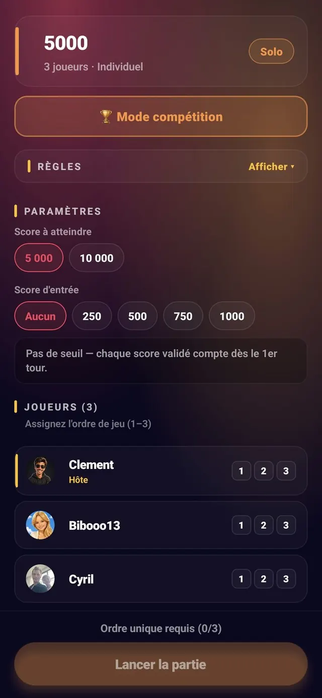 ScoreCrew — 5000 — paramètres de la partie