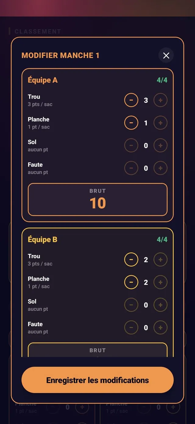 ScoreCrew — Cornhole — édition d'une manche (2/2)
