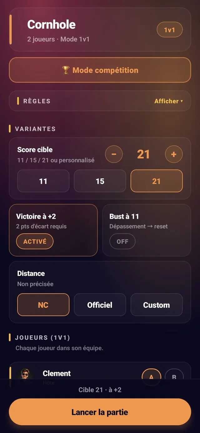 ScoreCrew — Cornhole — paramètres (2/4)
