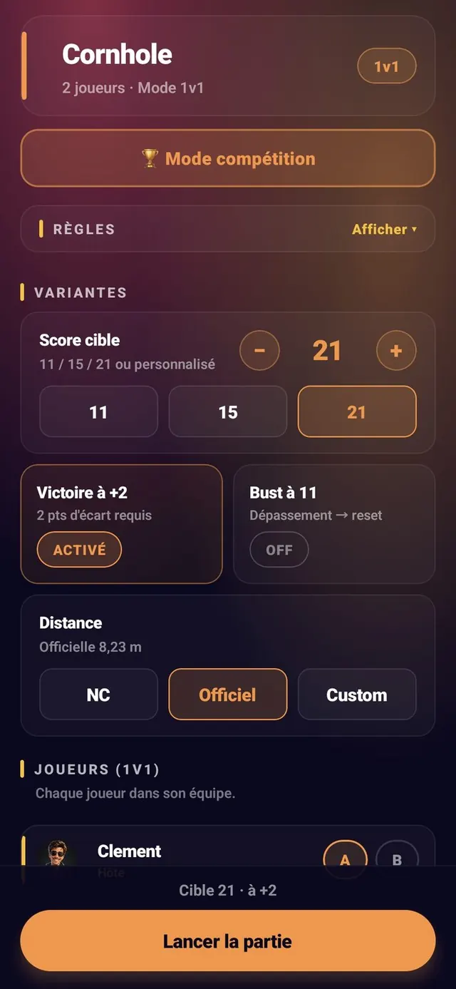 ScoreCrew — Cornhole — paramètres (4/4)