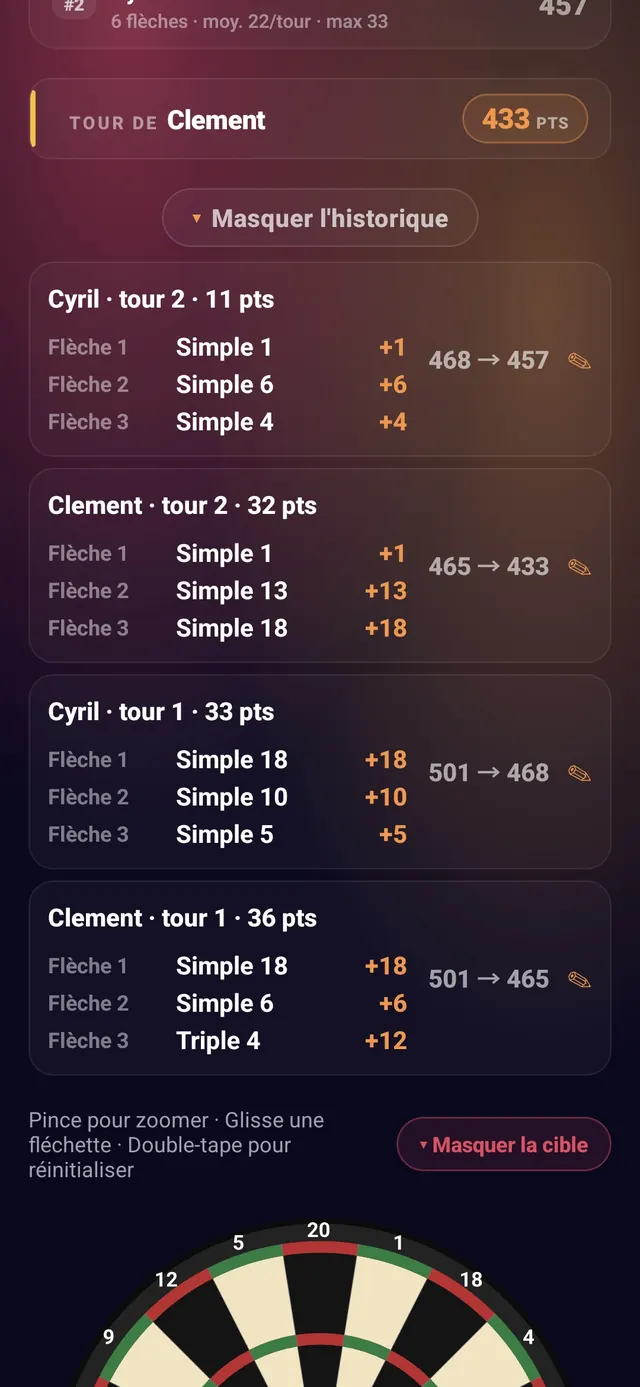 ScoreCrew — fléchettes — étape 5 (éditer une fléchette d'un tour)