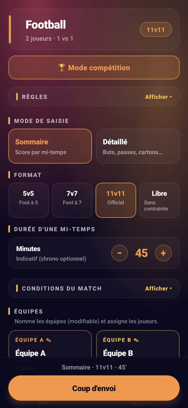 ScoreCrew — football — paramètres (1/4)
