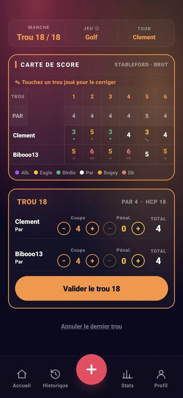 ScoreCrew — golf — corriger un trou joué