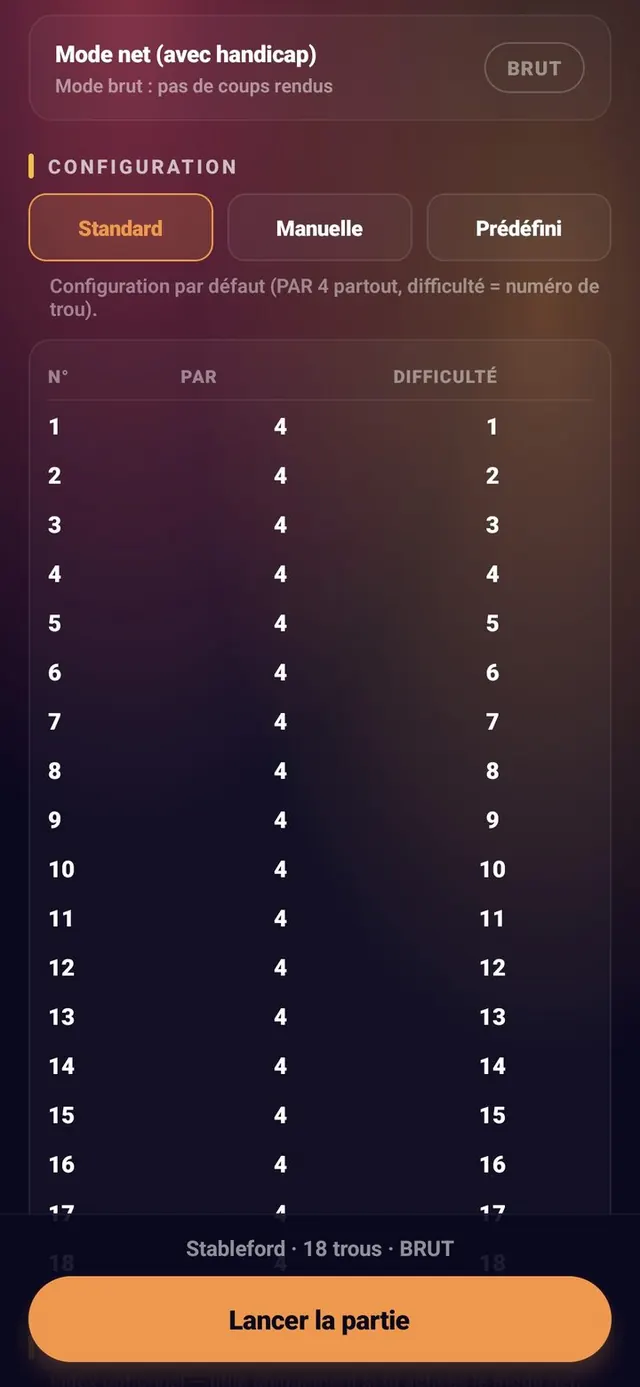 ScoreCrew — golf — paramètres (4/8)