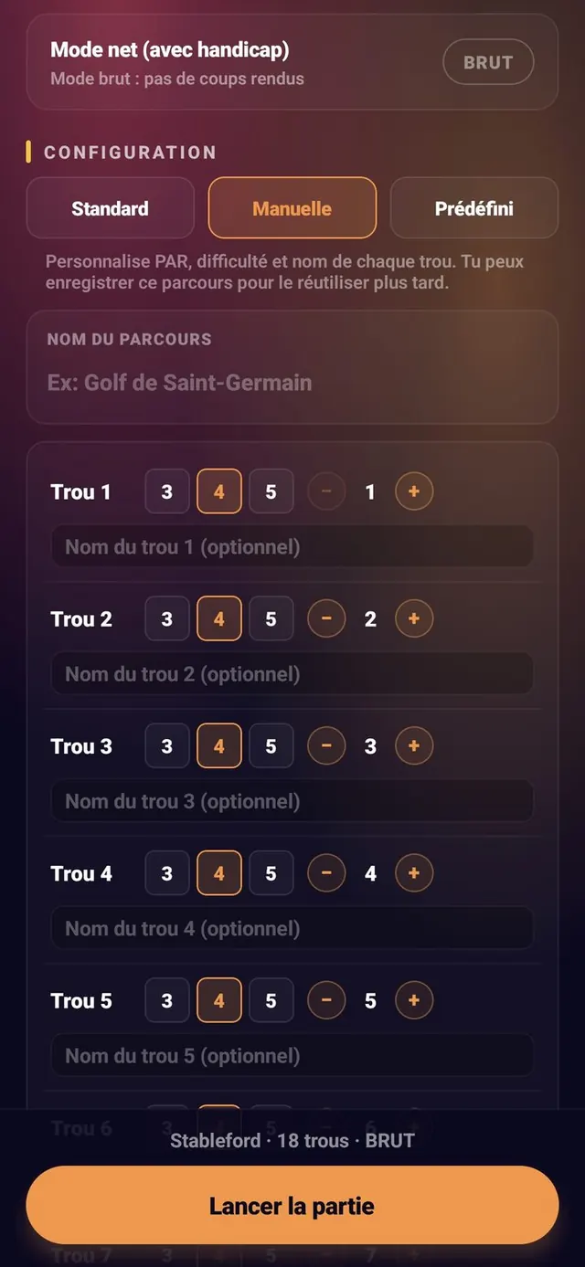 ScoreCrew — golf — paramètres (5/8)