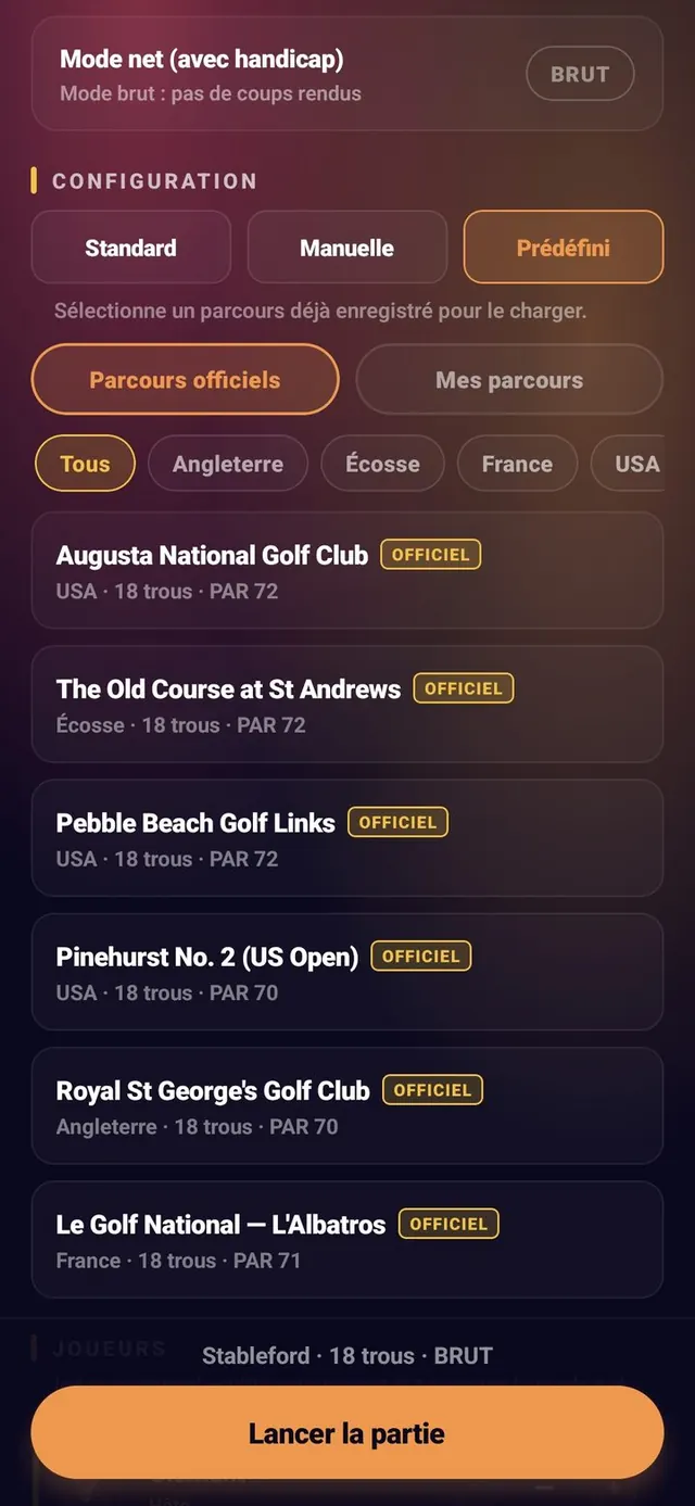 ScoreCrew — golf — paramètres (6/8)