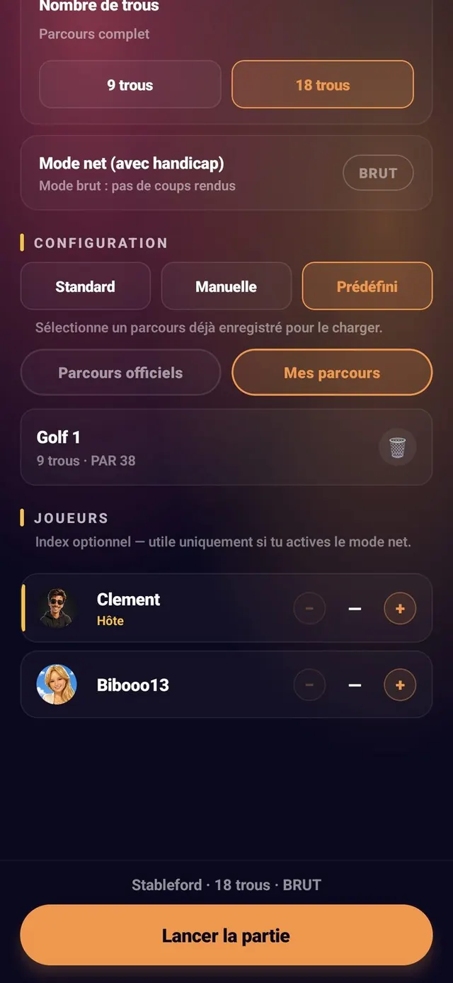 ScoreCrew — golf — paramètres (7/8)