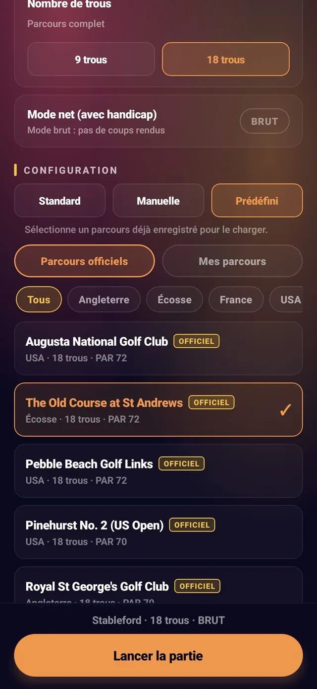 ScoreCrew — golf — paramètres (8/8)