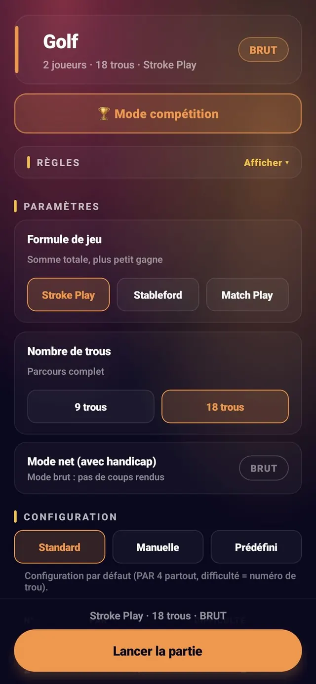 ScoreCrew — golf — paramètres (1/8)
