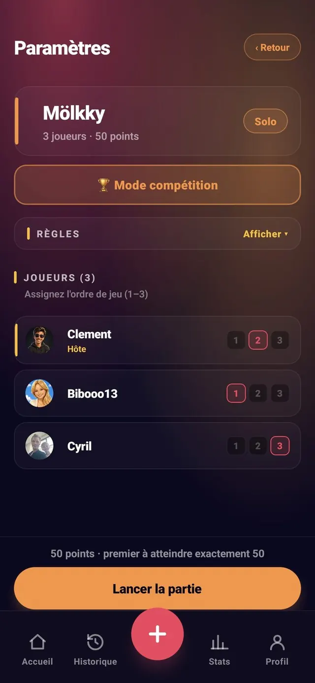ScoreCrew — Mölkky — ordre des joueurs attribué