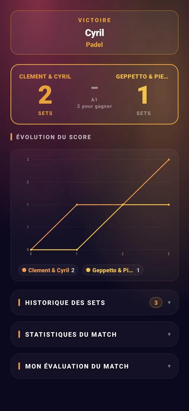 ScoreCrew — padel — fin de partie & classement