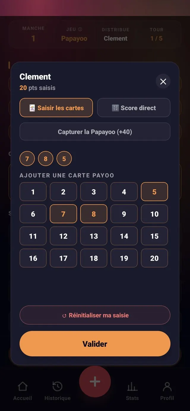 ScoreCrew — Papayoo — saisie des cartes (3/7)