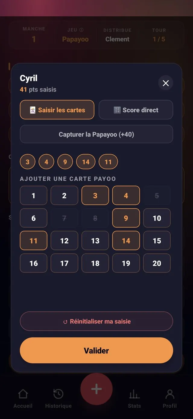 ScoreCrew — Papayoo — saisie des cartes (4/7)