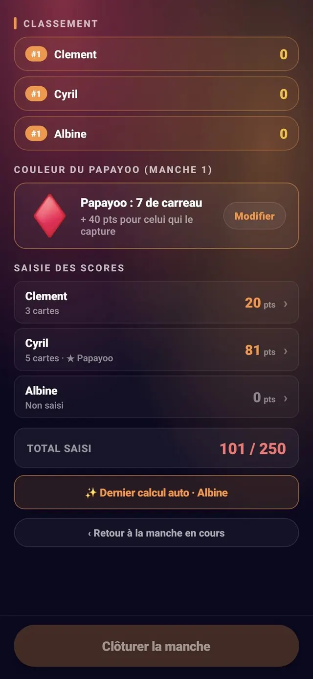 ScoreCrew — Papayoo — saisie des cartes (6/7)