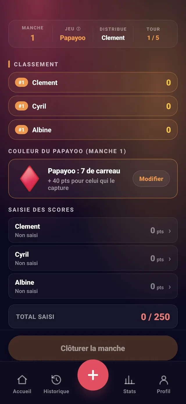 ScoreCrew — Papayoo — saisie des cartes (1/7)