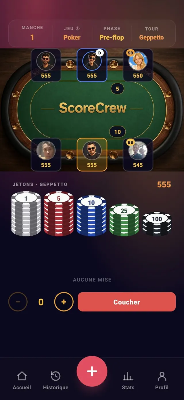 ScoreCrew — poker — sièges & blinds
