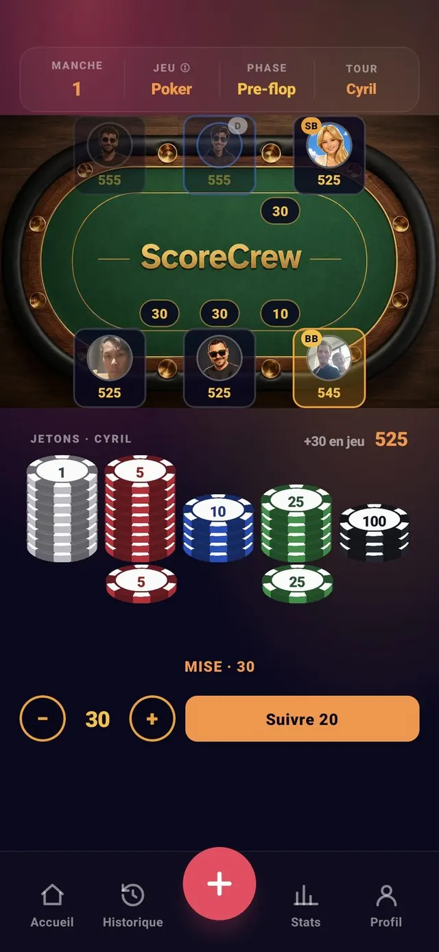 ScoreCrew — poker — mise à jour des stacks