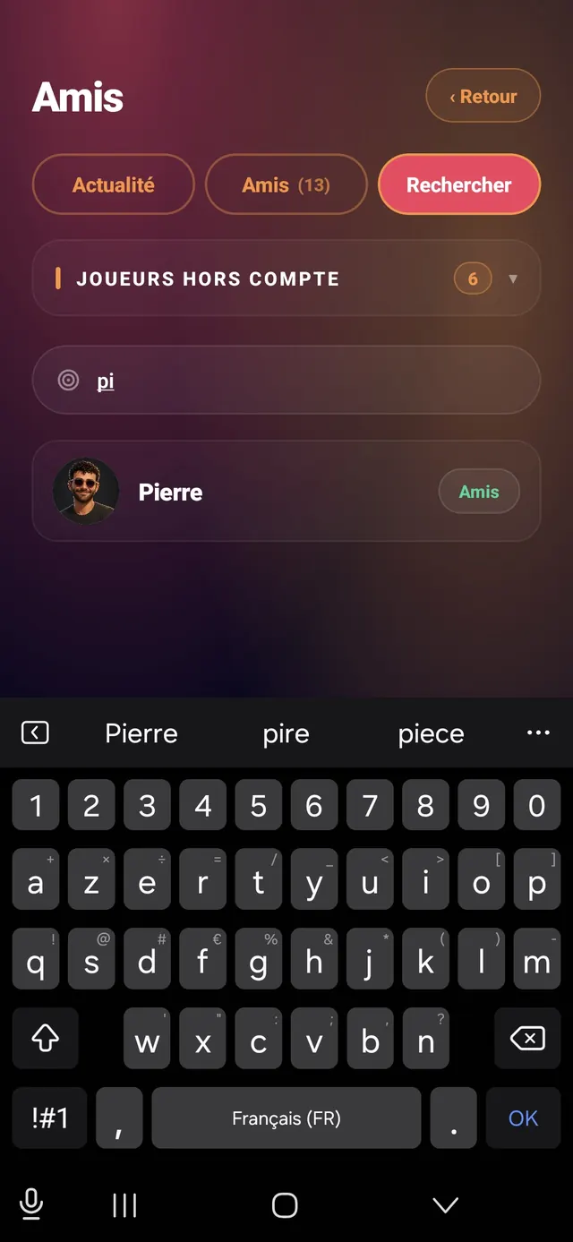 ScoreCrew — recherche « pi », résultat Pierre