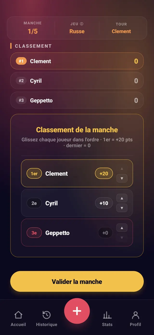 ScoreCrew — russe — étape 2 (écran de saisie du classement)