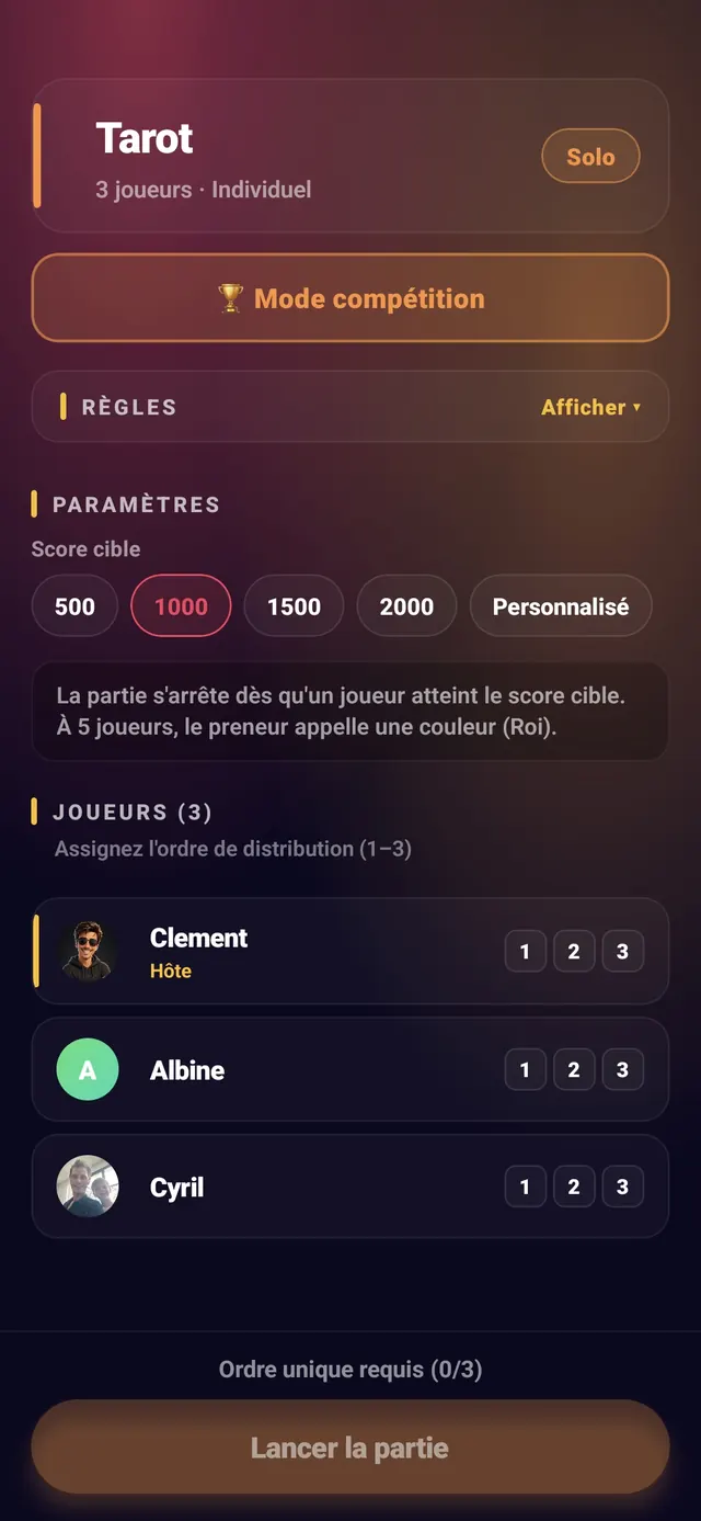 ScoreCrew — tarot — étape 1