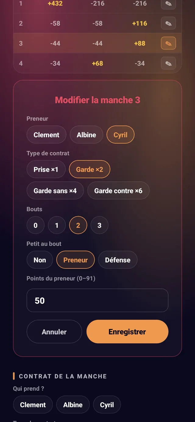 ScoreCrew — tarot — étape 5 (contrat changé : Prise → Garde)