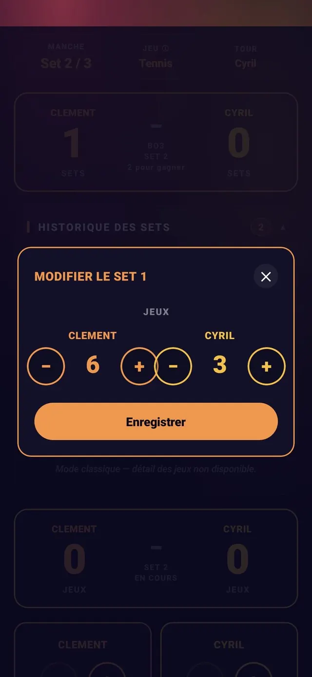 ScoreCrew — tennis — set corrigé, score recalculé
