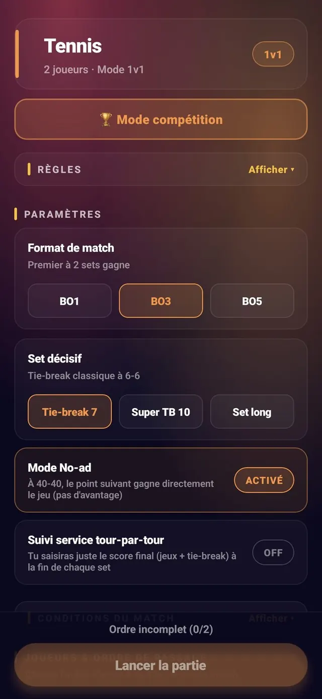 ScoreCrew — tennis — paramètres (3/5)