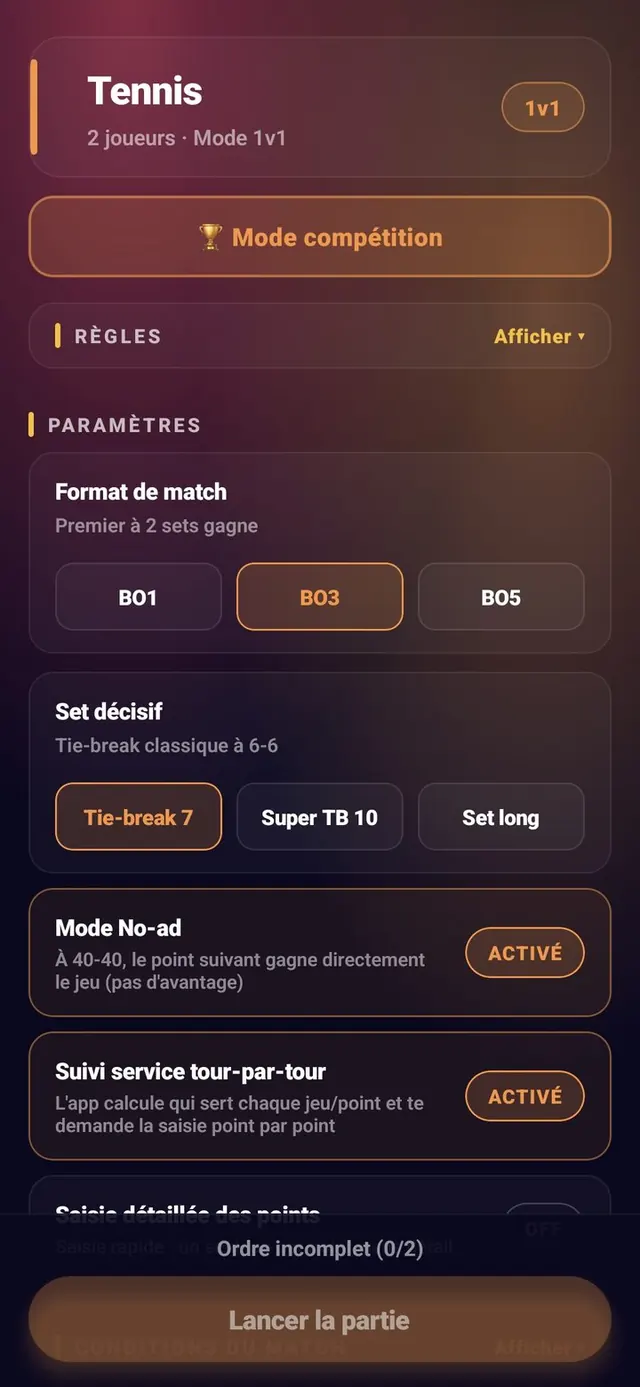 ScoreCrew — tennis — paramètres (4/5)