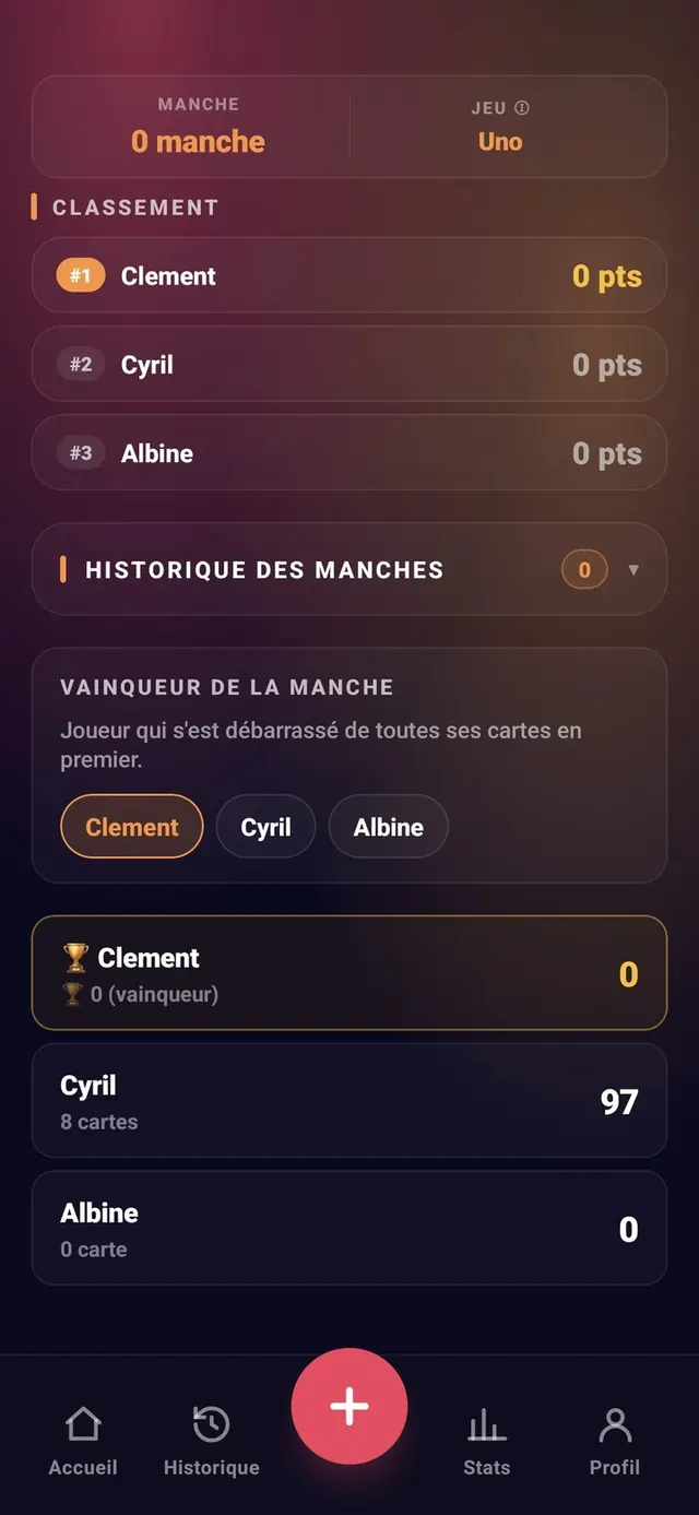 ScoreCrew — Uno — remplir une manche (1/4)