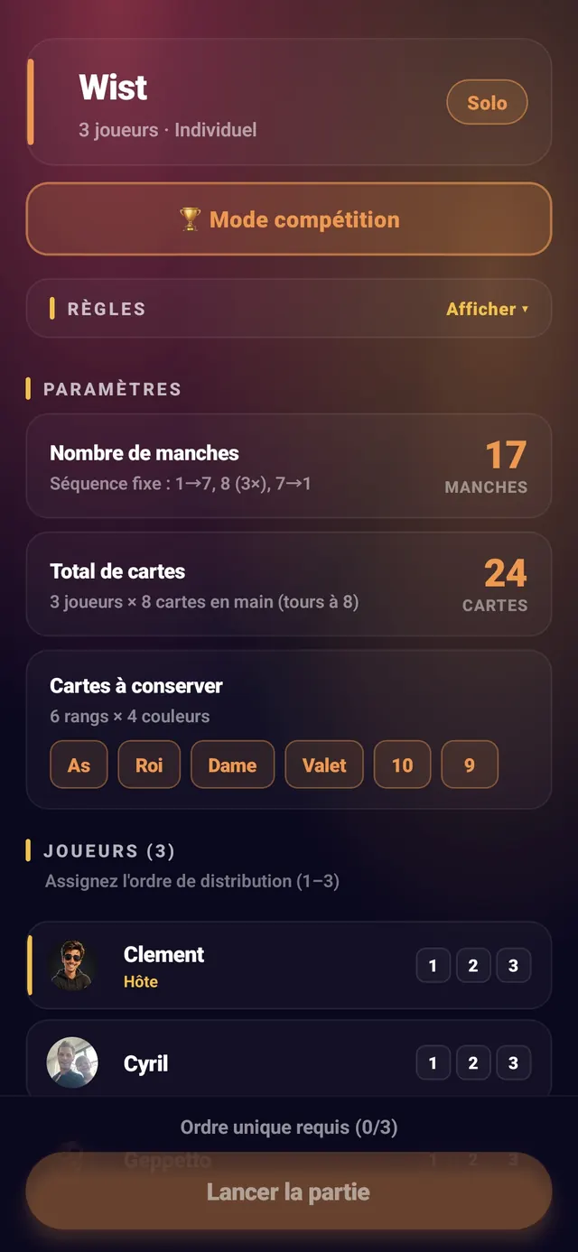 ScoreCrew — wist — étape 1 (paramètres de la partie)