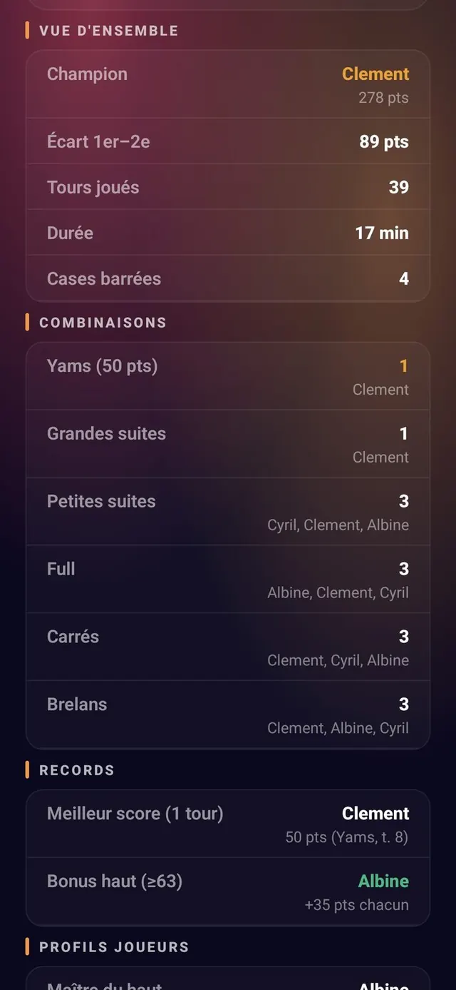 ScoreCrew — Yams — feuille de score finale