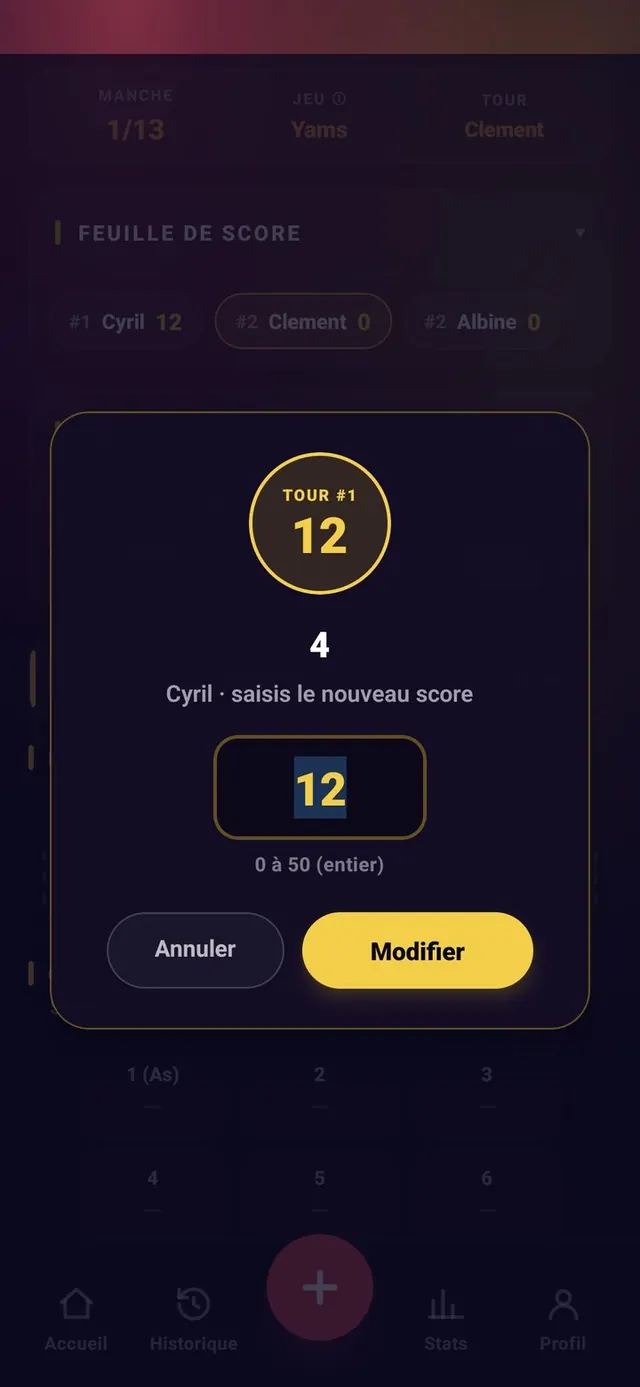 ScoreCrew — Yams — modifier une case