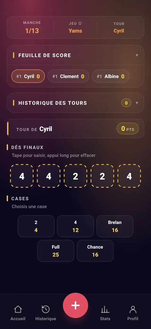 ScoreCrew — Yams — saisie d'une case (6/7)