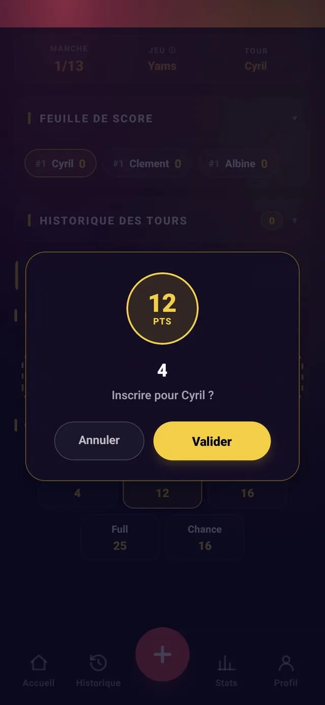 ScoreCrew — Yams — saisie d'une case (7/7)